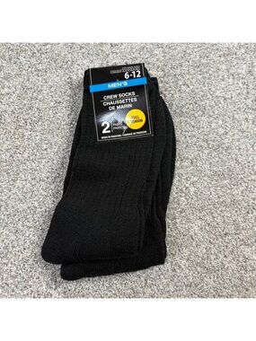 Greenbrier Mens Crew Socks 6-12 Black New 2 Pairs Full Cushion Business